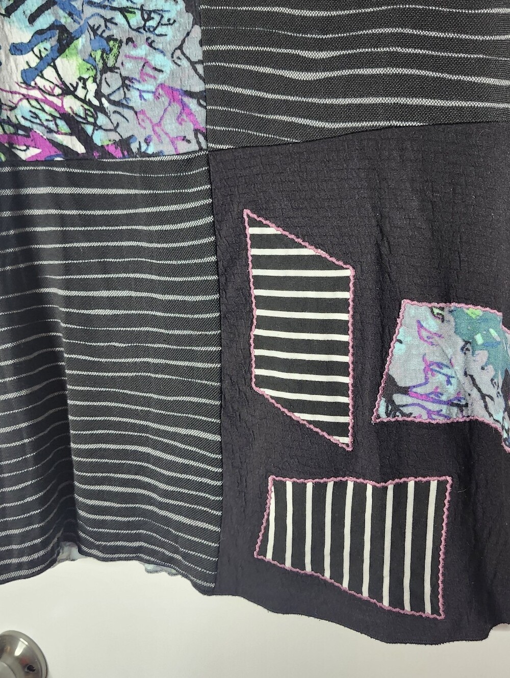 Ali Miles Medium Artsy Patchwork Tunic Abstract Striped Wearable Art Top Boho - Picture 5 of 9